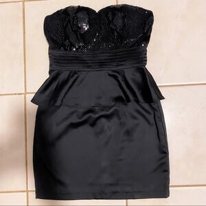 Black Peplum Mini Strapless Dress